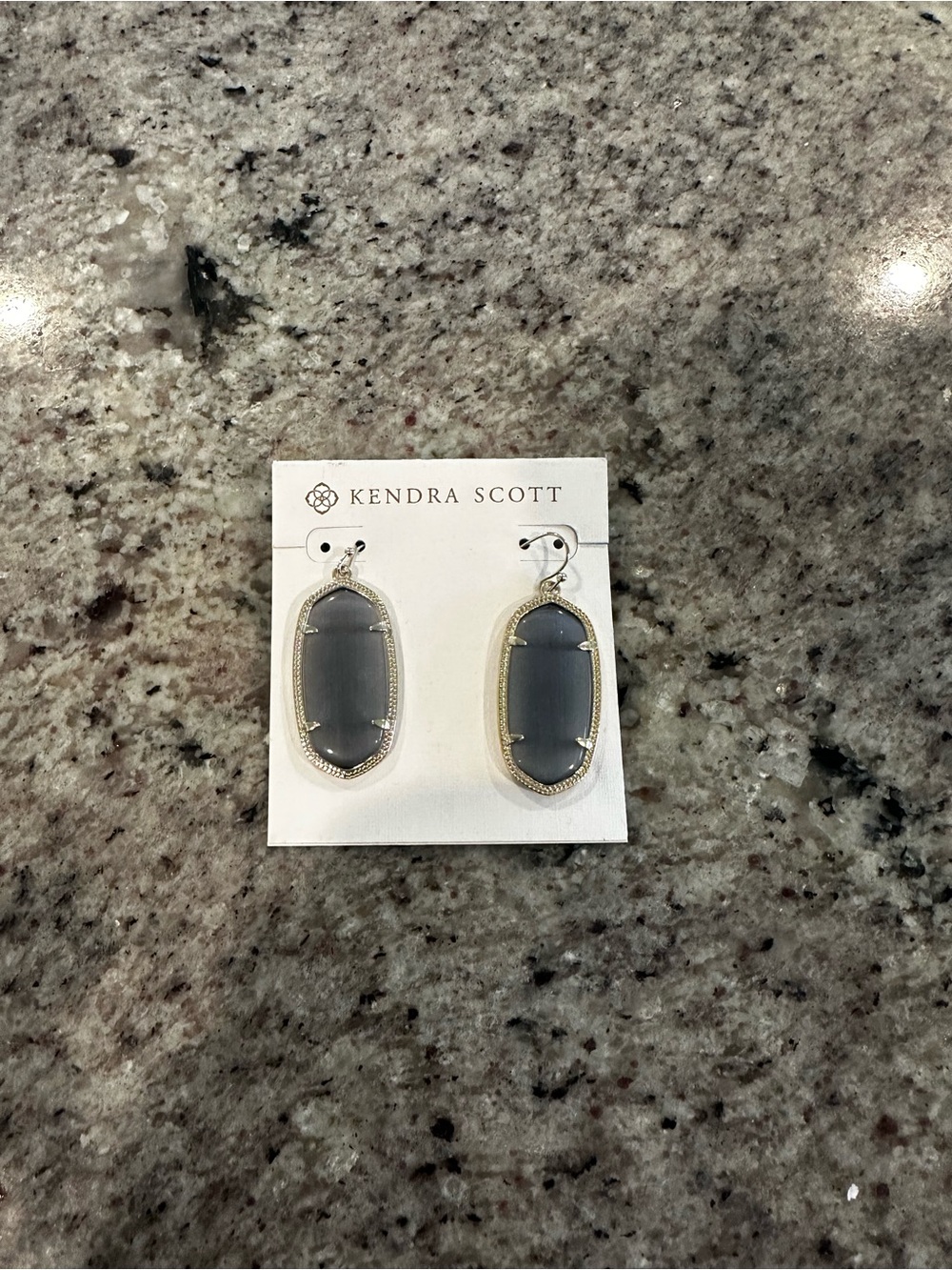 Kendra Scott Gray Oval Gold-Trim Drop Earrings
